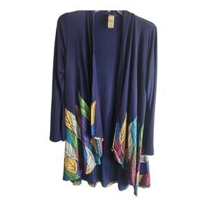 A walk in the park by mccc sportswear blue cardigan with colored leaves sz med.